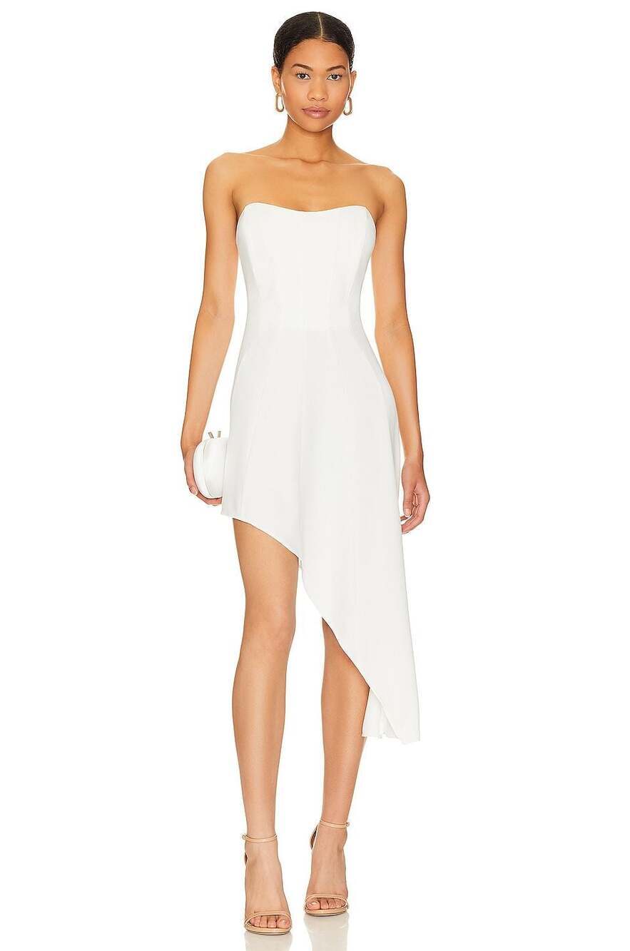 Amanda Uprichard Muse Strapless Asymmetrical High-Low Dress in Ivory